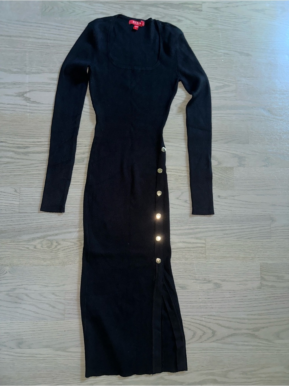 GUESS Black Ribbed Knit Midi Dress – Size Small